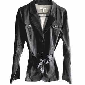 BASS black button-and-tie sash light jacket size large new with tags NWT